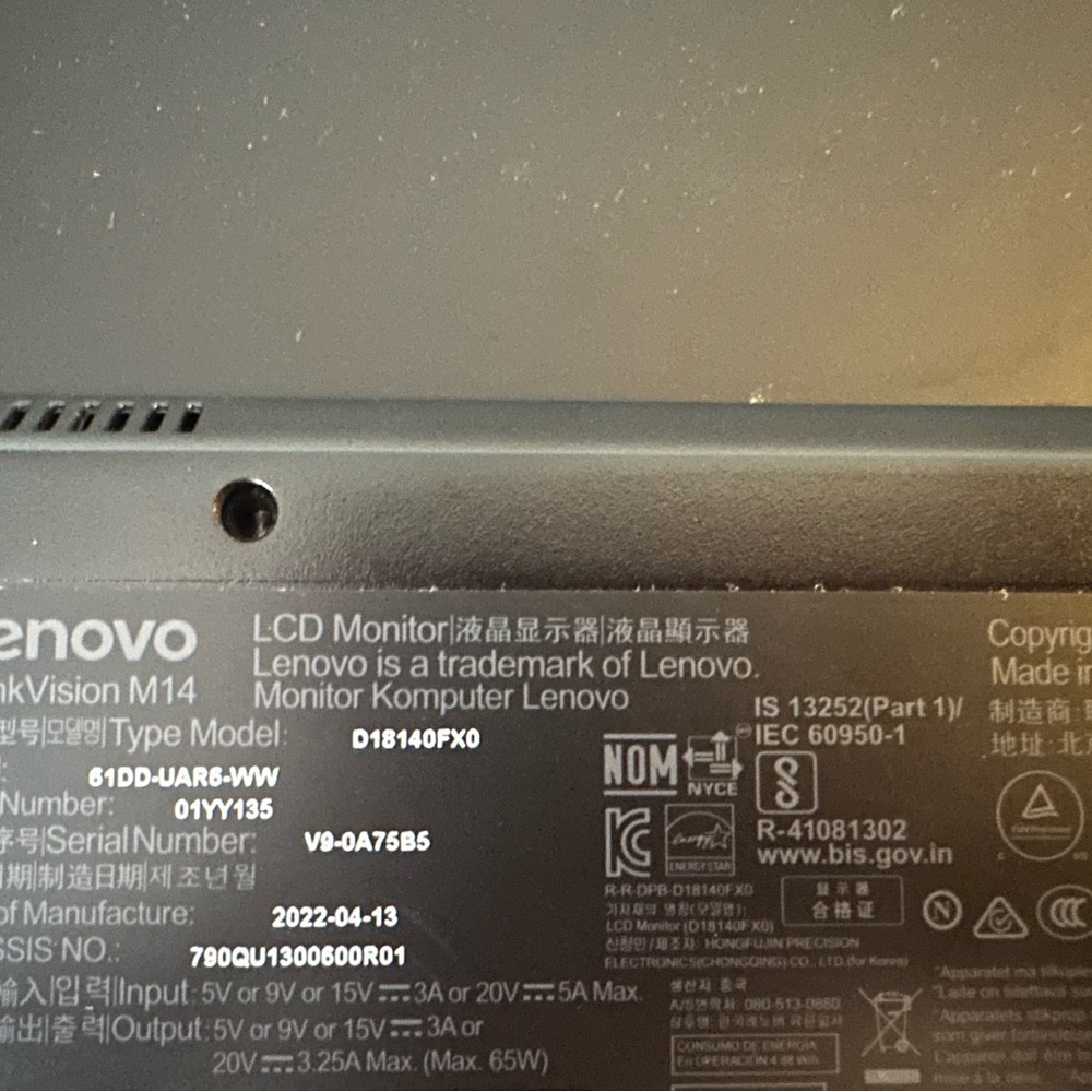 Lenovo ThinkVision M14d 14" Portable Monitor — Excellent Condition - Picture 4 of 4